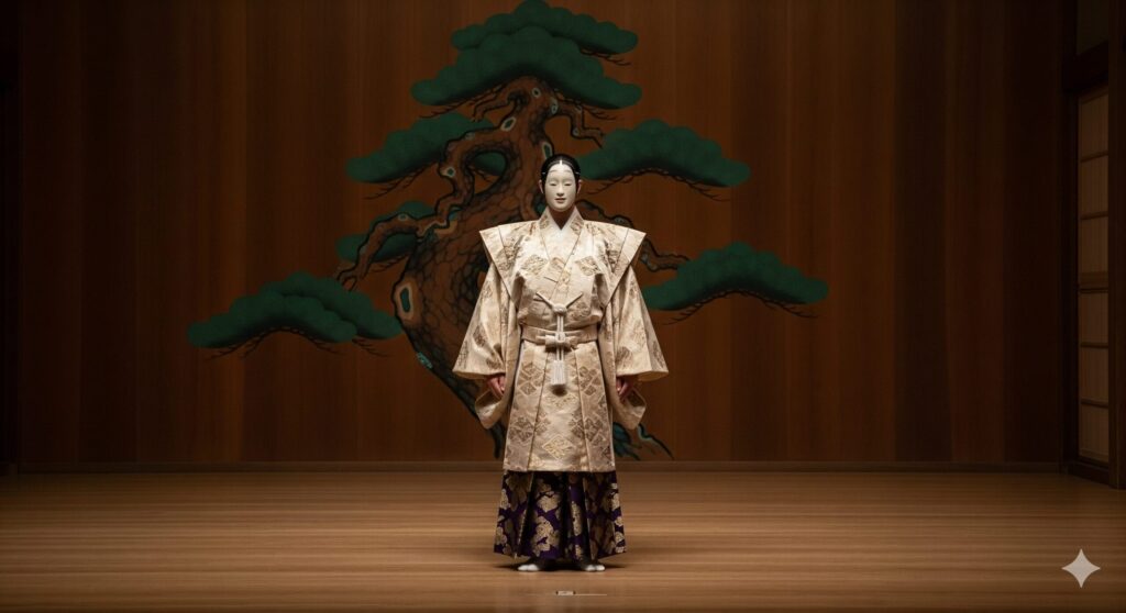 能楽堂の舞台に立つ野村萬斎の姿