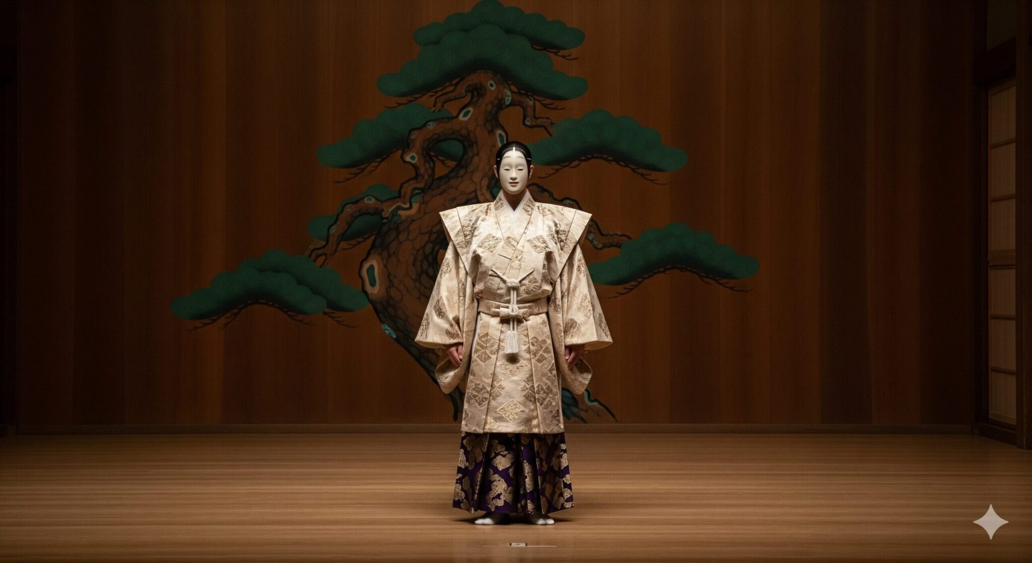 能楽堂の舞台に立つ野村萬斎の姿