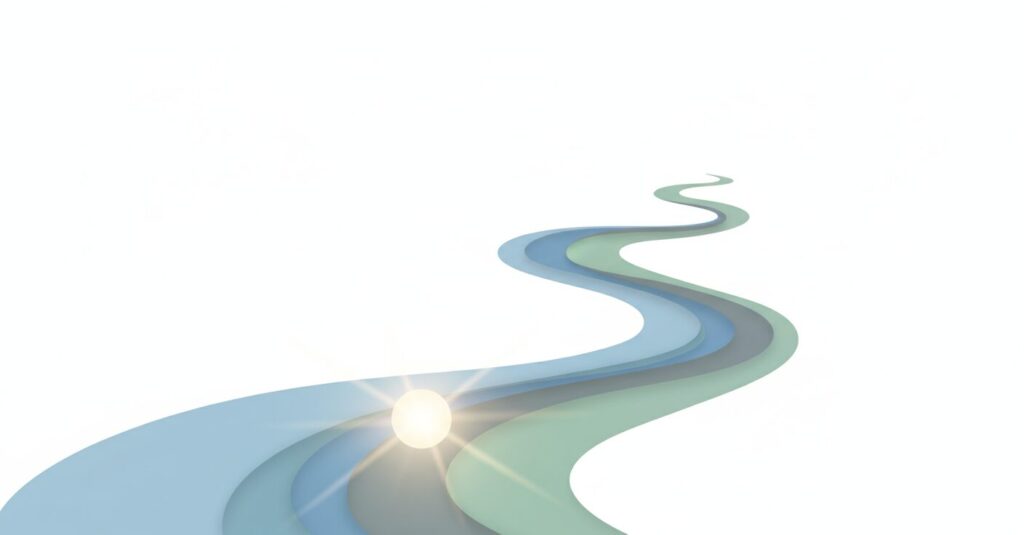 がんと向き合い、回復を目指す人々の強さと希望を表現した抽象的なイラスト