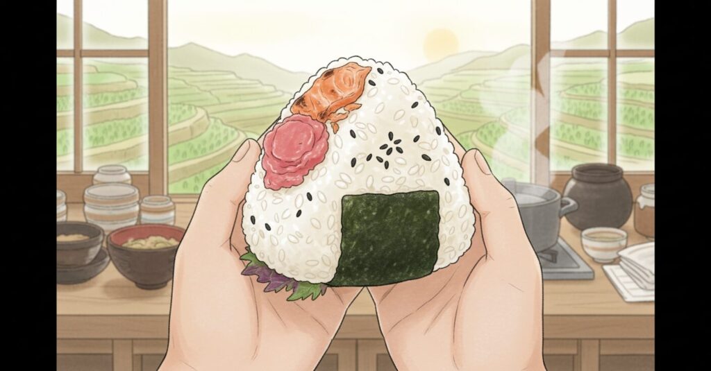 手作りの大きなおむすびが並ぶおむすび権兵衛のイメージ画像