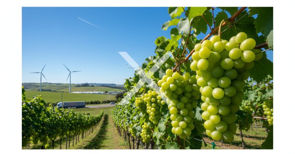 ニュージーランドの太陽の下でたわわに実るシャインマスカットのブドウ畑のイメージ