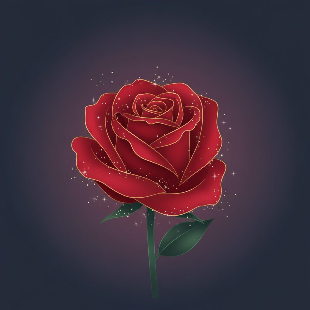 赤い薔薇のイラスト。宮舘涼太さんの熱愛や噂、結婚観のミステリアスな側面を表現しています。