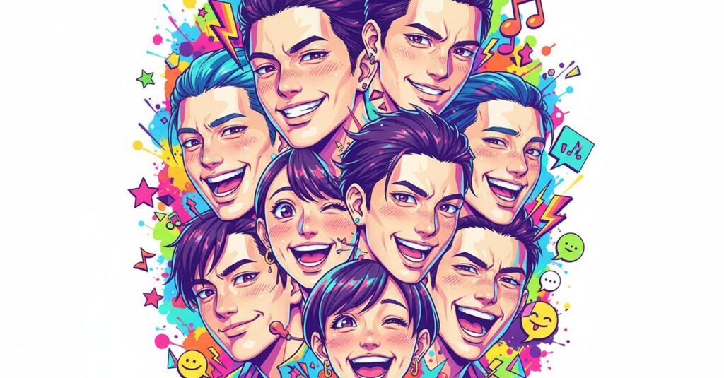 超特急メンバーの個性を表す様々な表情のイラスト