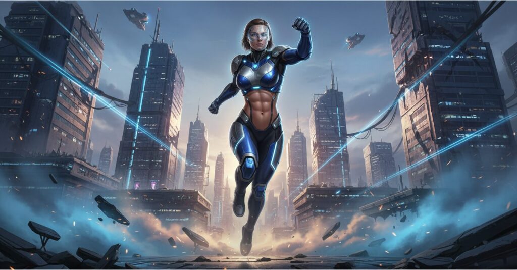 ドラマのアクションシーンで引き締まった腹筋を見せる女性のシルエット