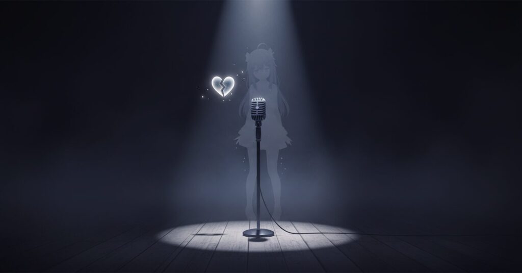 潤羽るしあの契約解除、中の人みけねこの活動、まふまふ騒動を示すイラスト