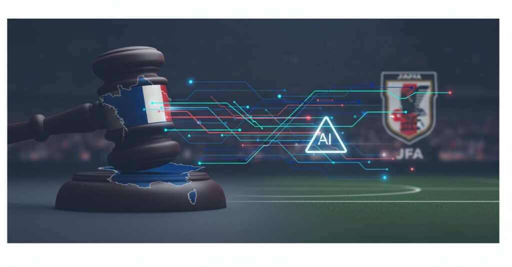 日本サッカー協会（JFA）元技術委員長・影山雅永氏がフランスで児童ポルノ所持により有罪判決を受け、JFAとの契約を解除された事件に関するイメージ。