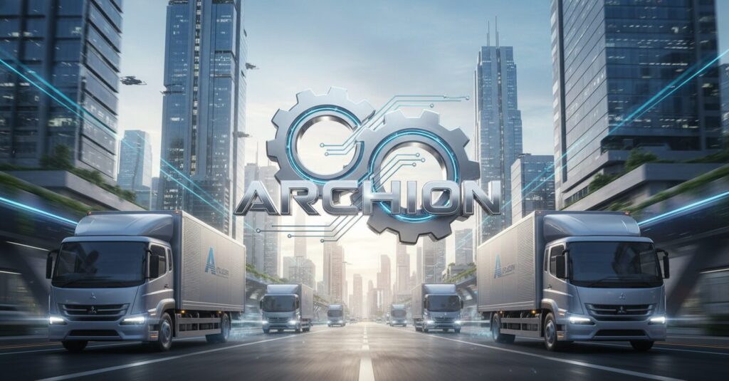 日野と三菱ふそうのロゴ、または「ARCHION」の企業ロゴ