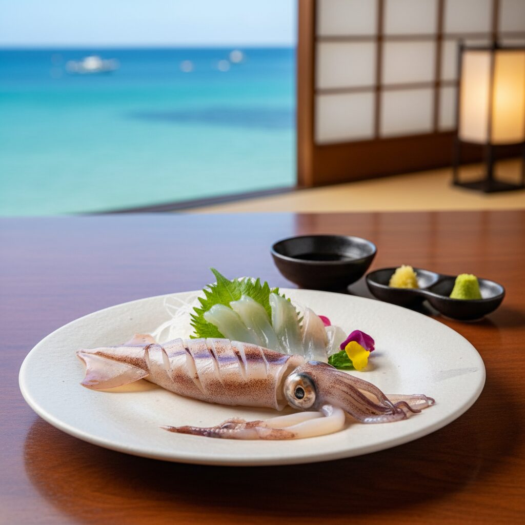 透き通った身が美しい、佐賀県呼子名物のイカ活き造り。
