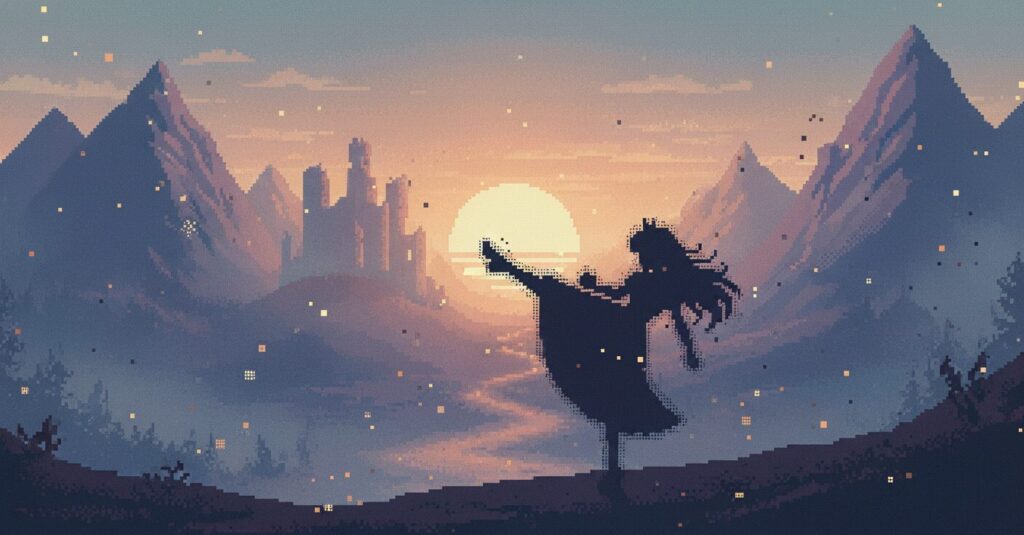 ケリ姫スイーツのサービス終了を象徴する、思い出深い風景とキャラクターのシルエット