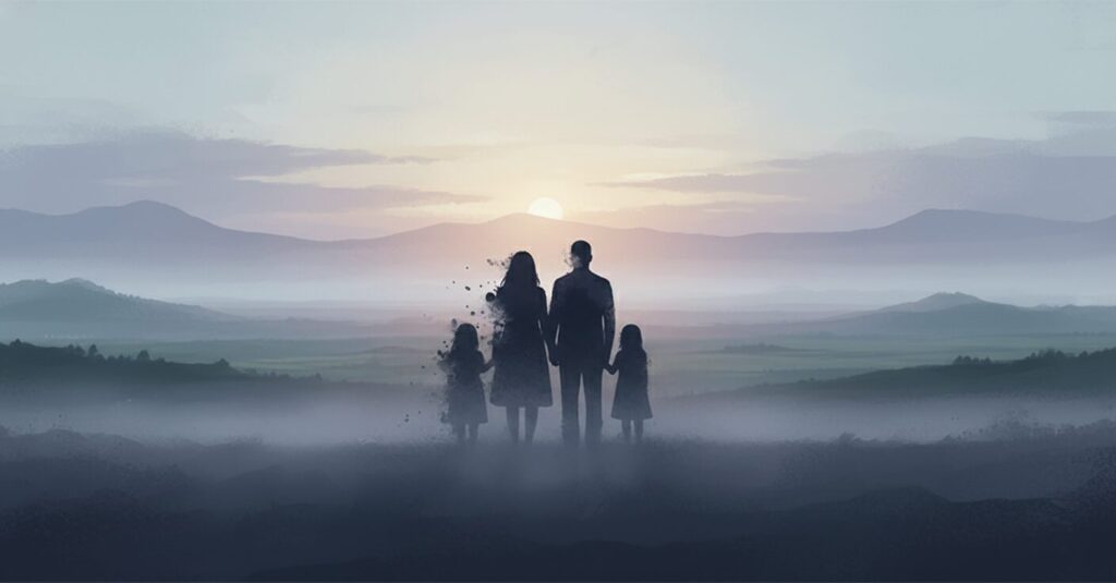 北朝鮮による日本人拉致事件を象徴する、悲しみを帯びた家族と希望のイメージ