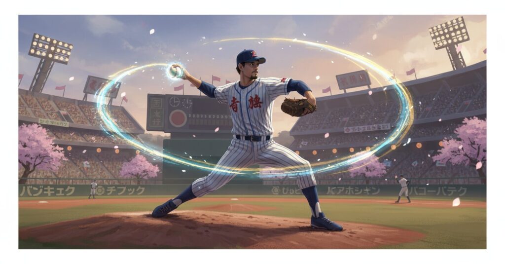 福岡ダイエーホークス時代のグーリン投手の投球フォーム。遅球と変化球を駆使する魔術師のイメージ。