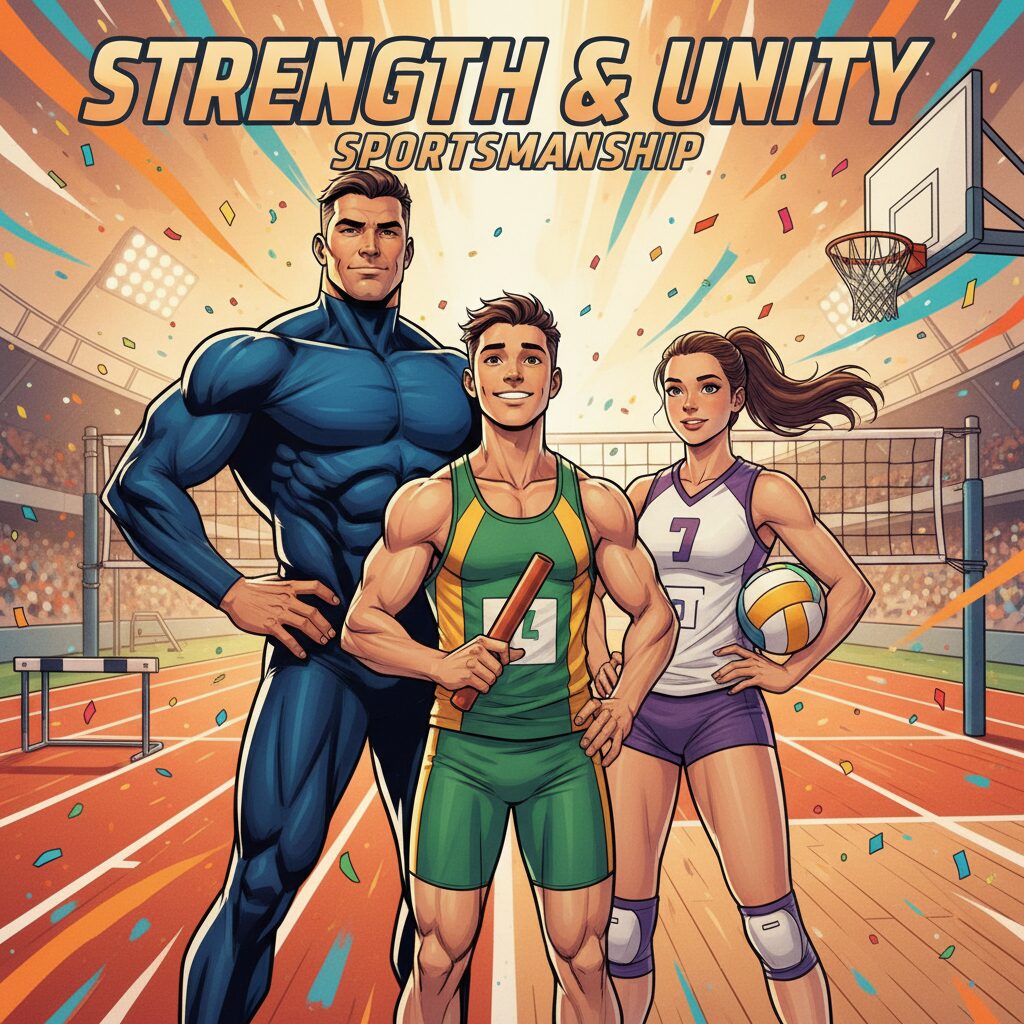 バレーボール選手石川祐希の両親と妹がスポーツの背景で立つイラスト