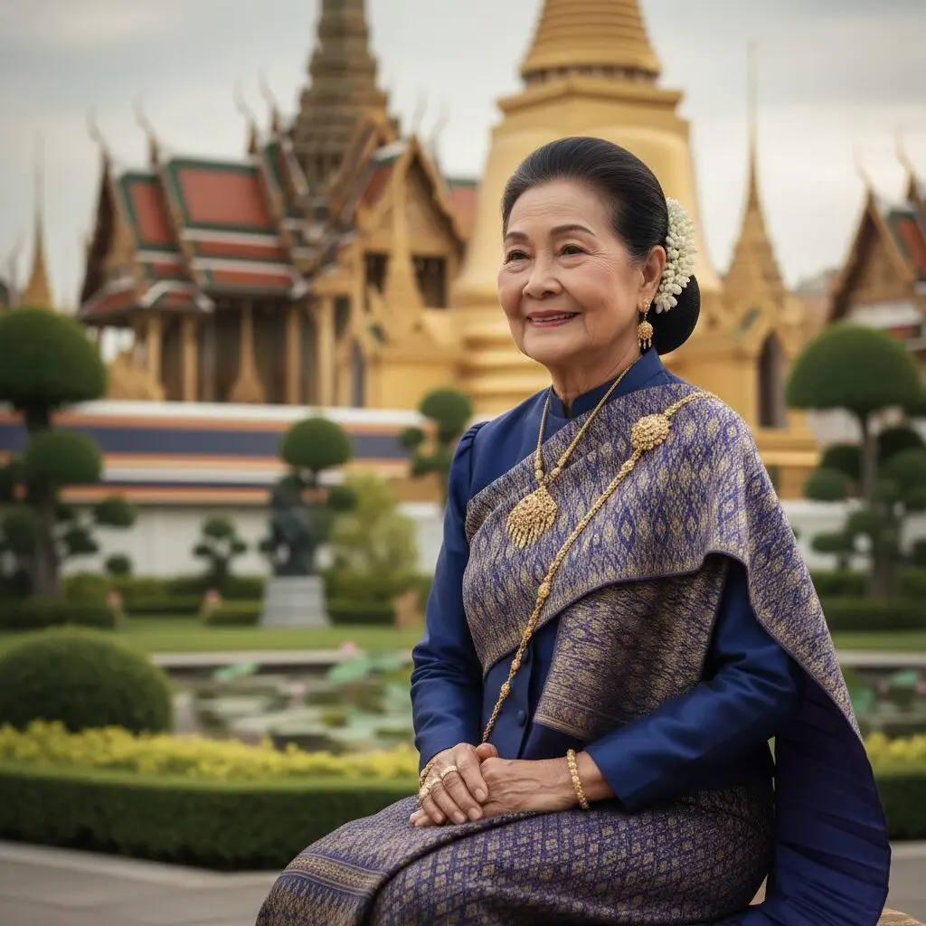 タイのシリキット王太后の威厳ある肖像画。