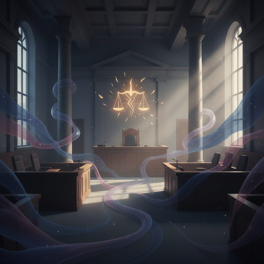 奈良地方裁判所の法廷風景、山上徹也被告の初公判の雰囲気を象徴するイラスト。