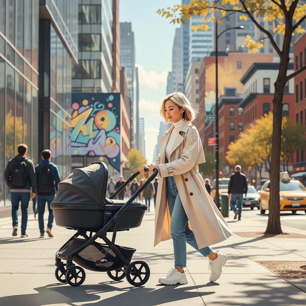 金髪にイメチェンした小島瑠璃子がベビーカーを押して歩く姿