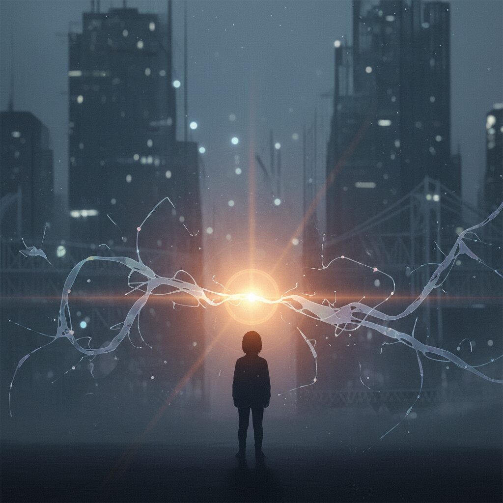 タイの子供が直面する人身取引や社会問題、そして希望を象徴するイメージ