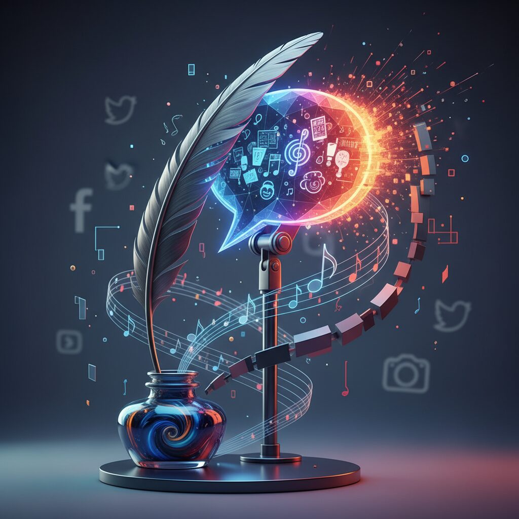 Number_iの歌詞「ポカホンタス」炎上に関するイラスト。マイク、羽根ペン、SNSの吹き出しが描かれ、文化的な無神経さを象徴しています。