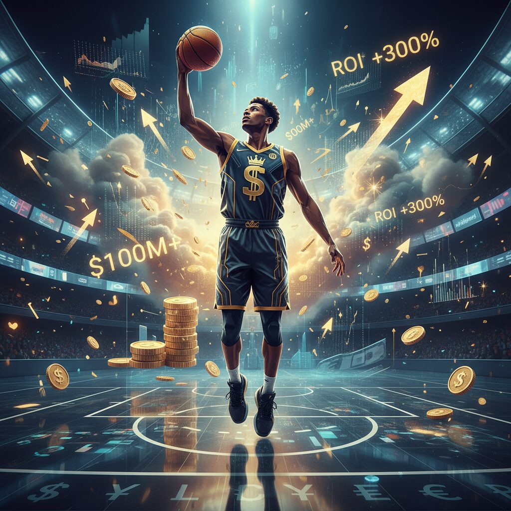 ステフィン・カリーの年俸とNBA経済圏を象徴する、バスケットボール選手のイメージ
