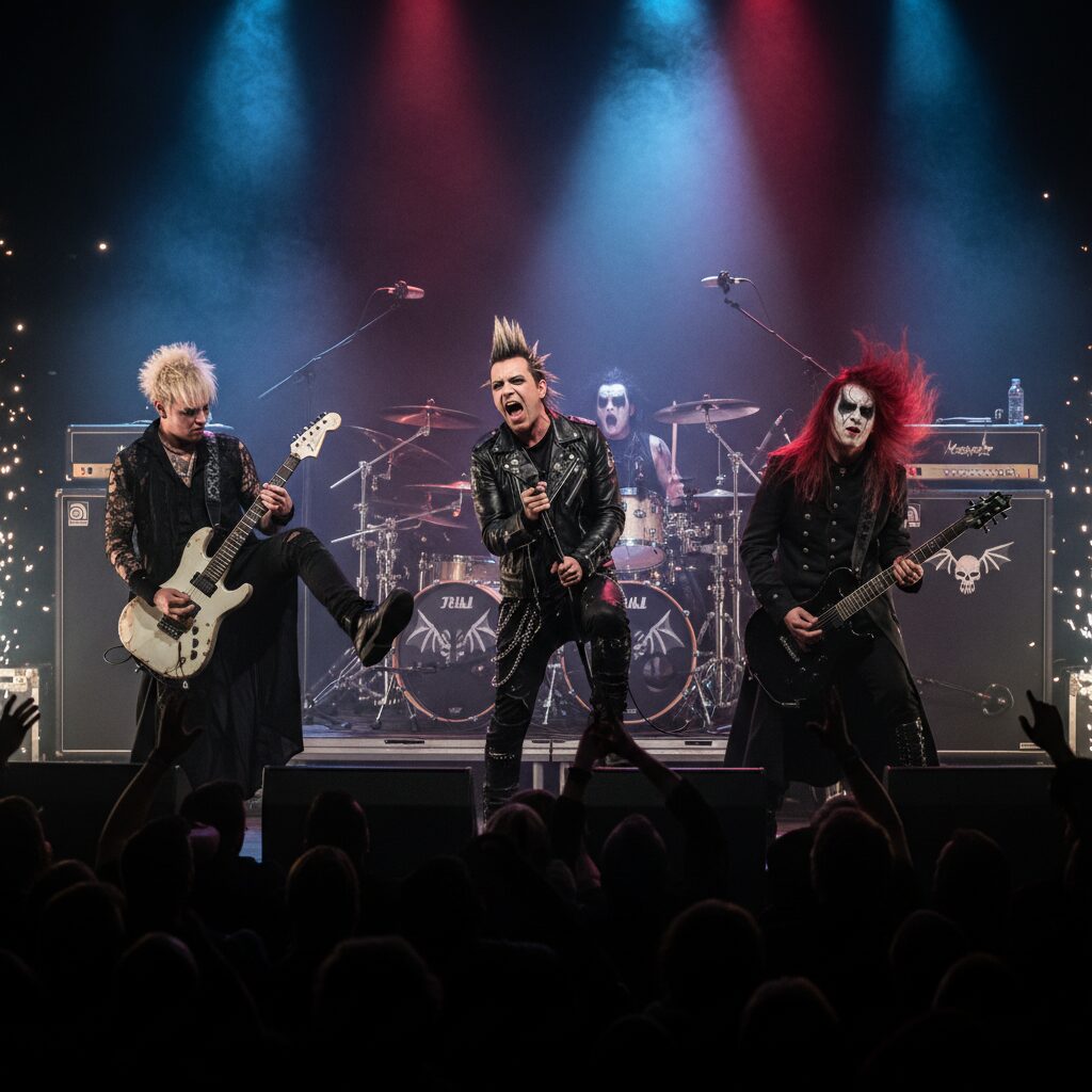 ヴィジュアル系メタルコアバンドDEXCOREのライブ風景、激しい演奏と照明