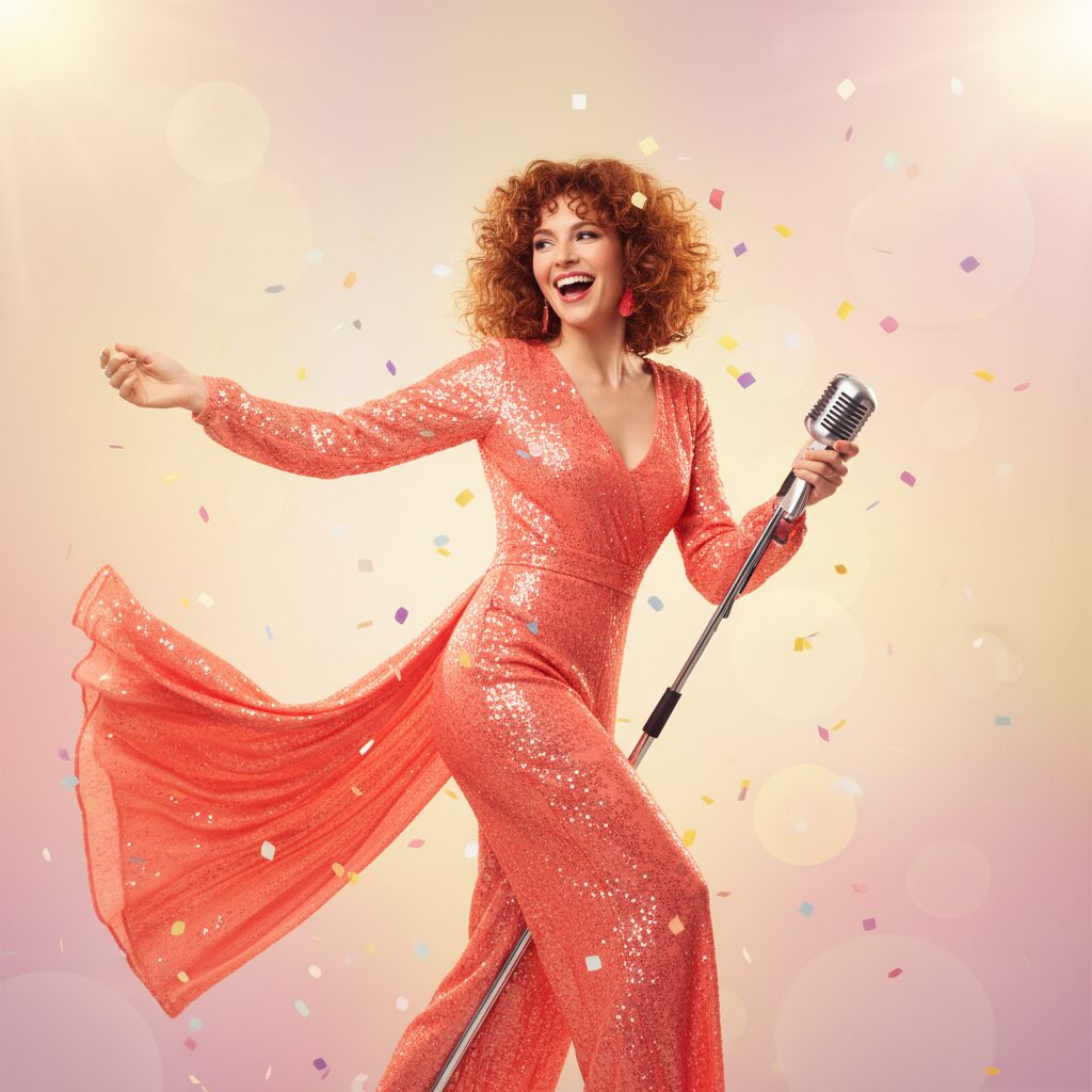 笑顔で元気いっぱいの井森美幸さん。若々しさや親しみやすさを表現したイメージ。