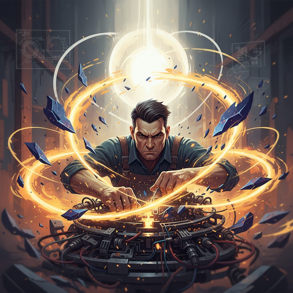 決意に満ちた表情で懸命に努力する人物の抽象的なイメージ