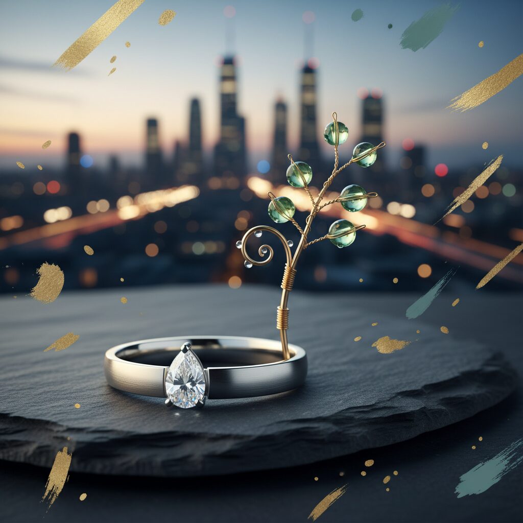 結婚指輪が置かれ、背景には都会の夜景がぼやけているアイキャッチ画像