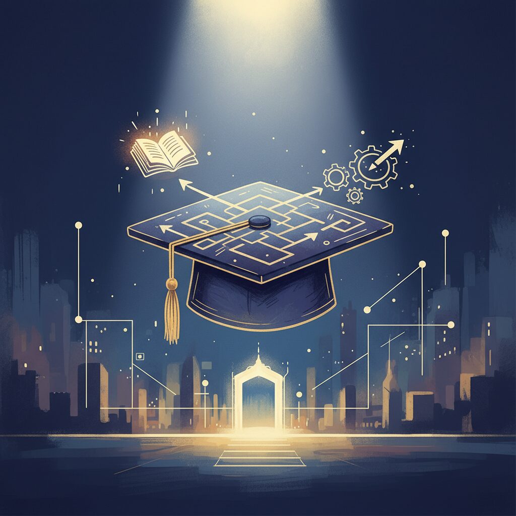 堀田真由さんの学歴の背景と大学中退、女優としての決意を示すイラスト