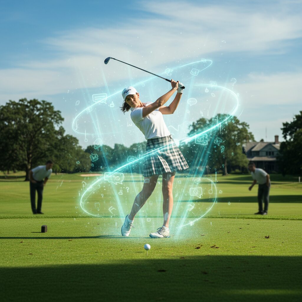 ゴルフコースでスイングする原英莉花選手。彼女の恋愛に関する噂と真実に迫る記事。