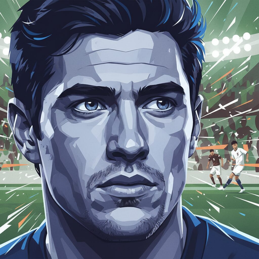 サッカー選手本田圭佑選手の目の変化を表現した抽象イラスト