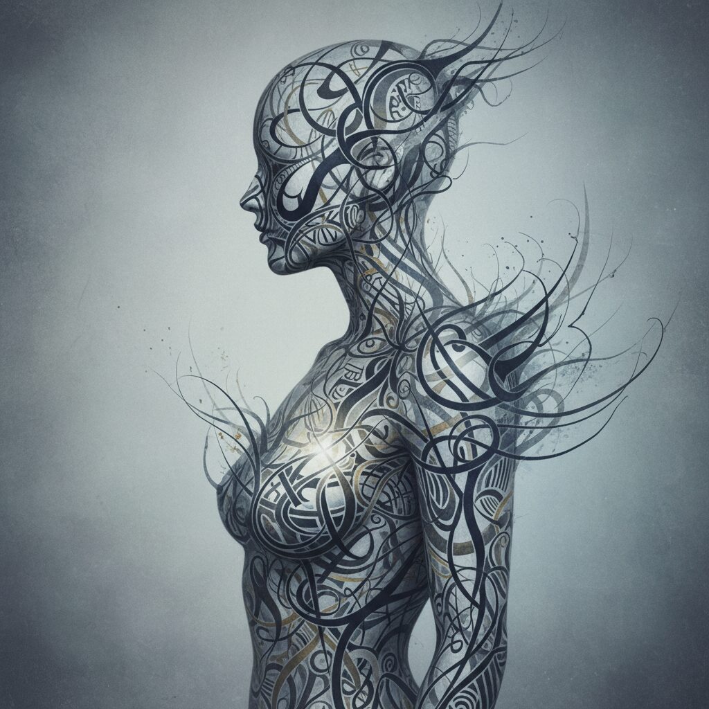 高岡蒼佑さんのタトゥーをイメージした抽象的なアートワーク