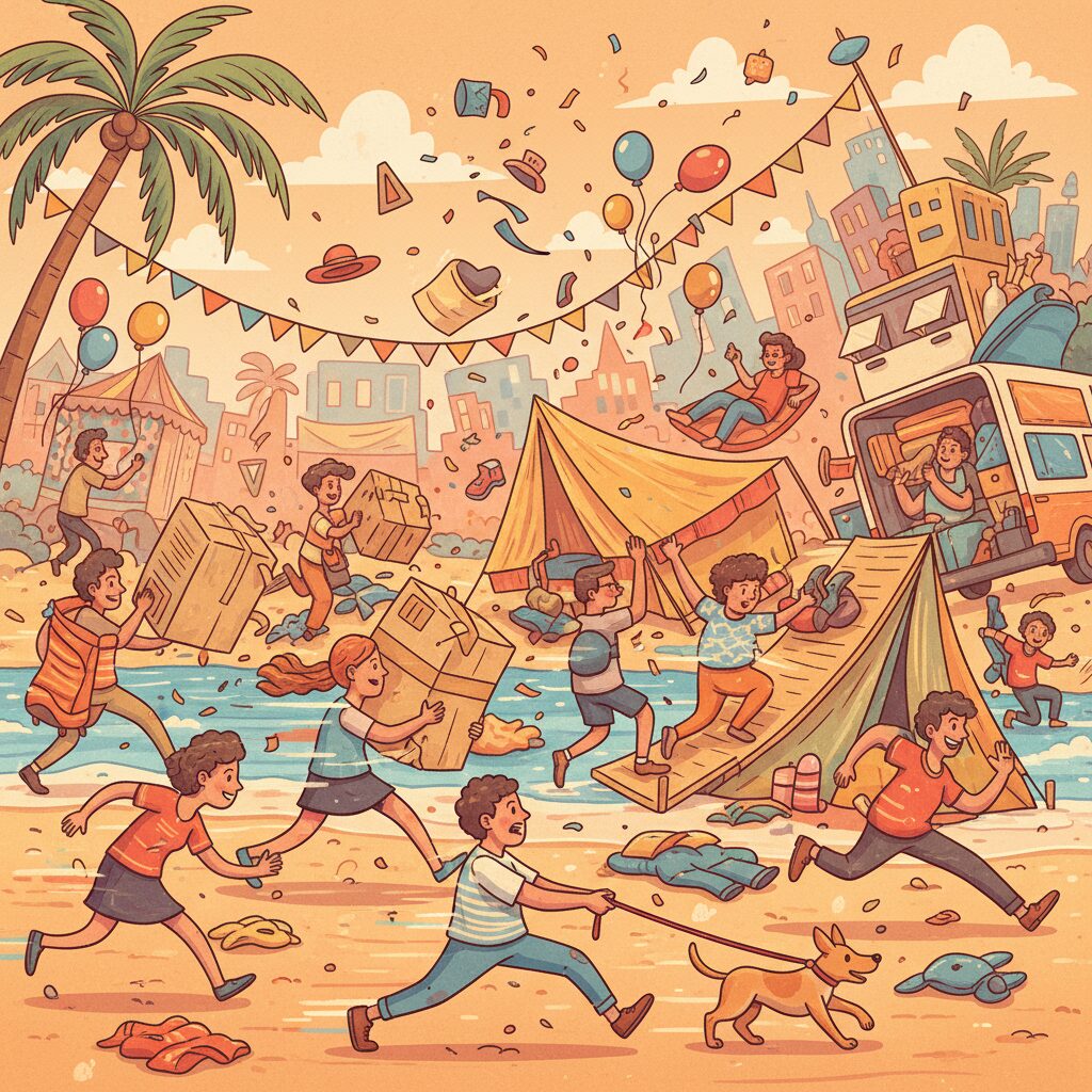 大勢の人がごった返し、慌ただしく動き回る様子