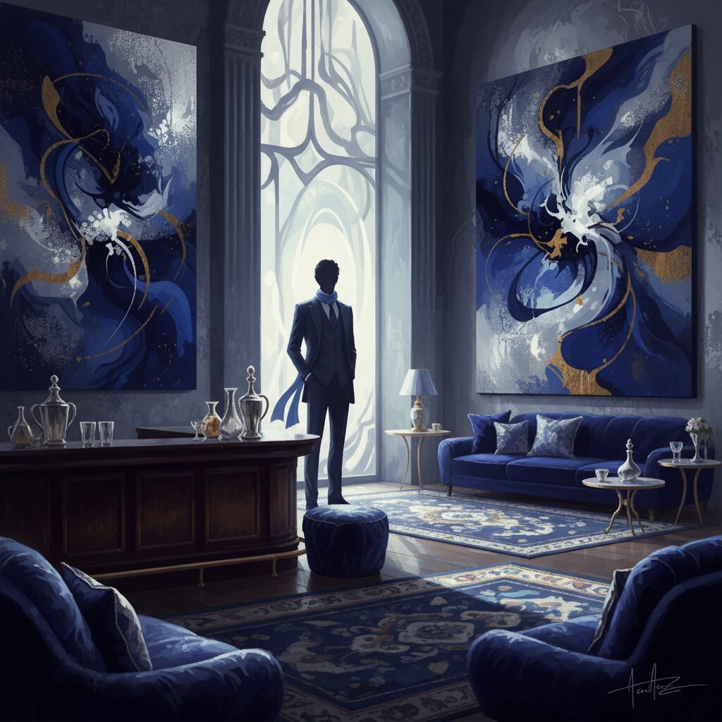 千賀健永の裕福な家庭環境と芸術家としての活動を象徴する抽象的なイメージ