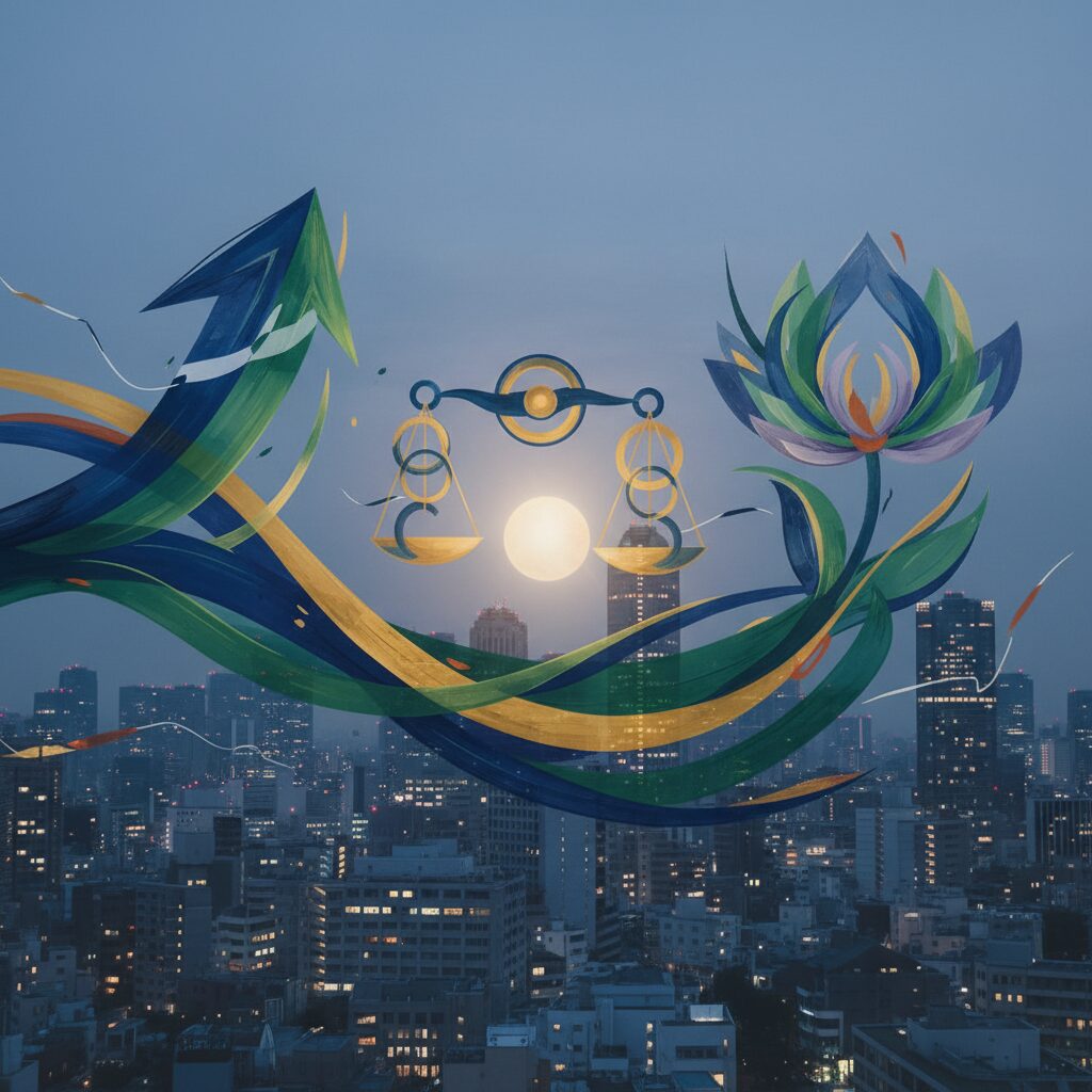 社民党のロゴマークと日本の政治地図を抽象的に表現したイラスト。