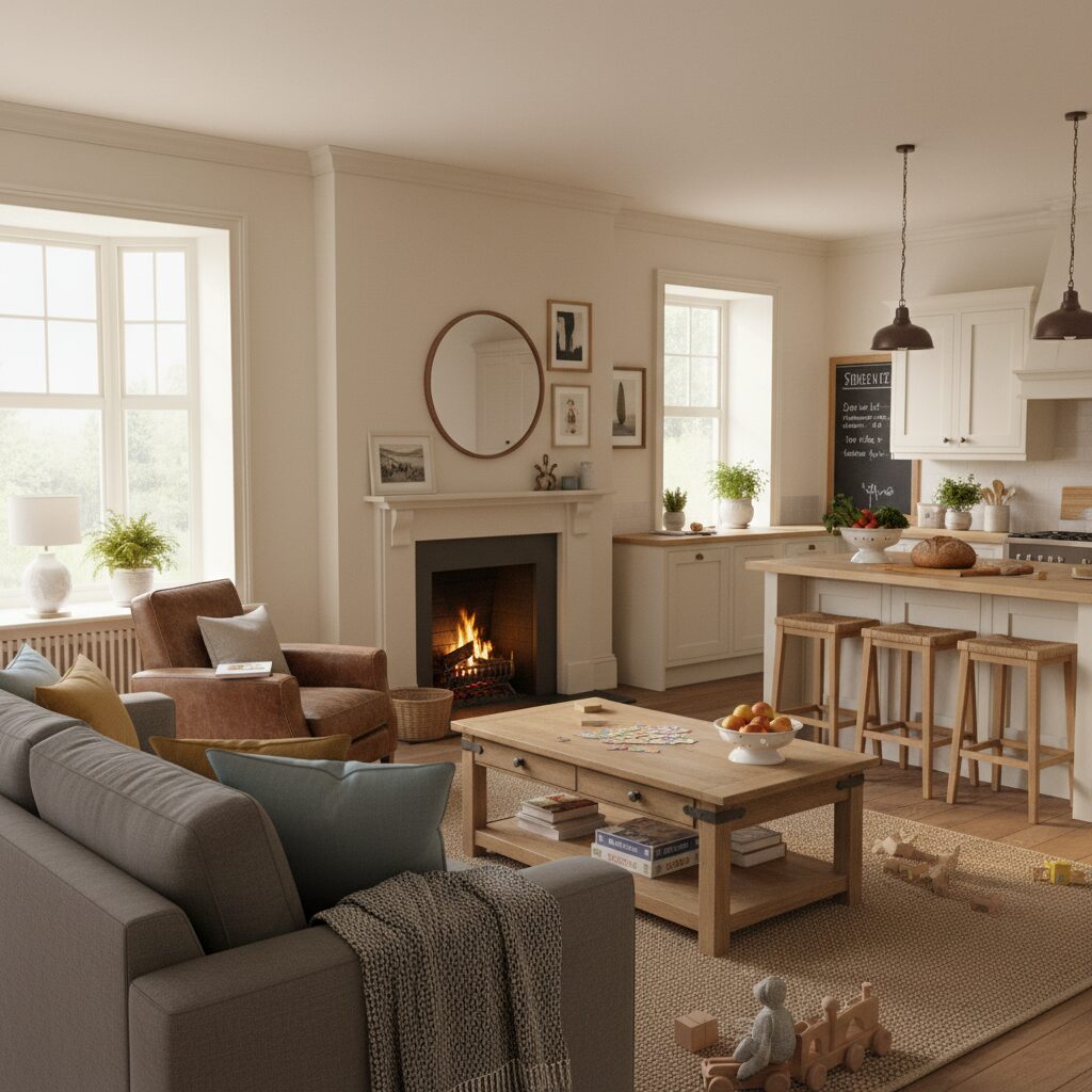 温かい雰囲気の家庭の室内。佐藤新さんの実家を連想させる居心地の良い空間。