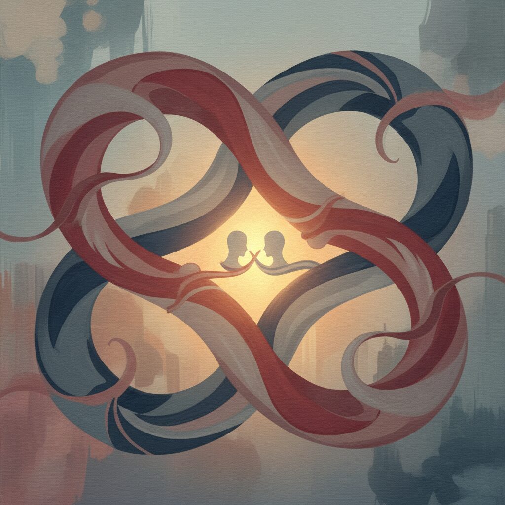 松岡昌宏さんとパートナーの、結婚にとらわれない関係性を象徴する抽象的なイメージ