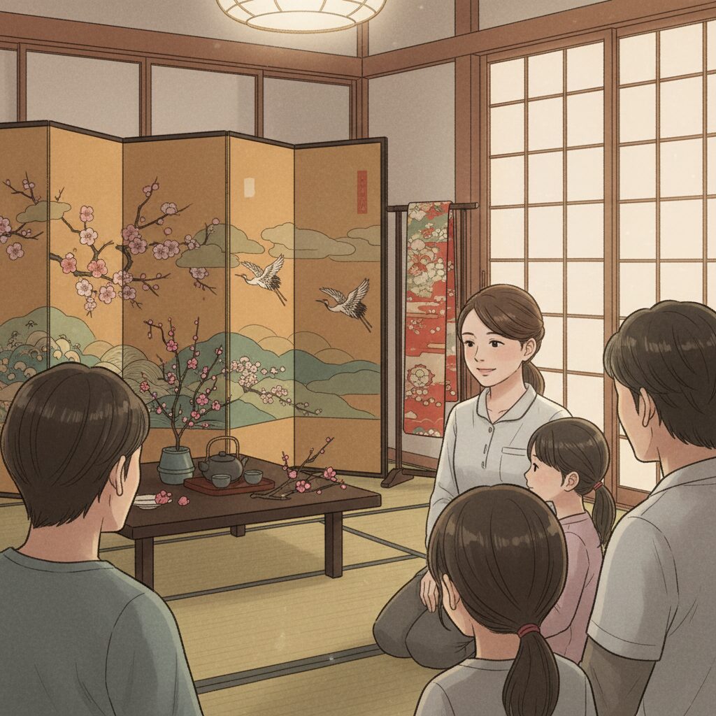 若隆景関の奥様、沙菜さんが家族を支える温かいイメージイラスト