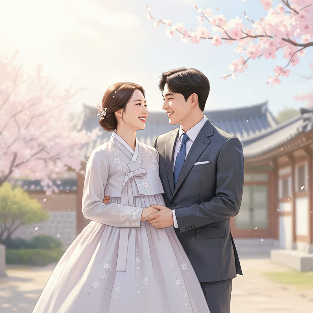 キム・ウビンとシン・ミナが笑顔で寄り添う感動的な結婚発表のイメージ