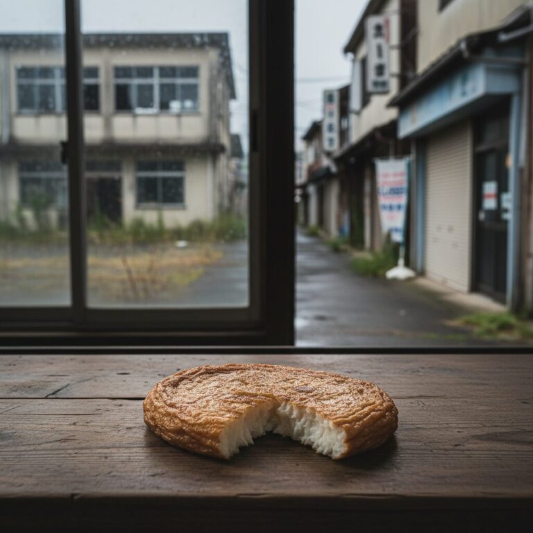 廃業した武田の笹かまぼこを象徴する、寂れた雰囲気の笹かまぼこ。