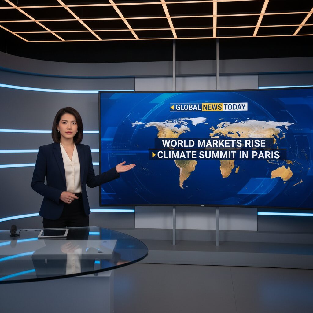 有働タイムズのメインキャスター有働由美子がニューススタジオで熱心に語る様子