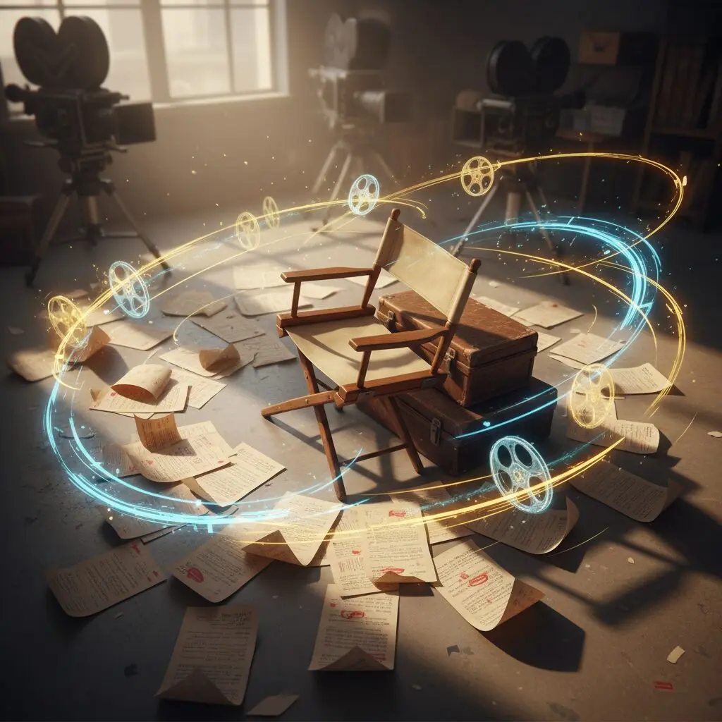 奥寺佐渡子の脚本と細田守監督作品におけるその影響を示唆する抽象的なイラスト