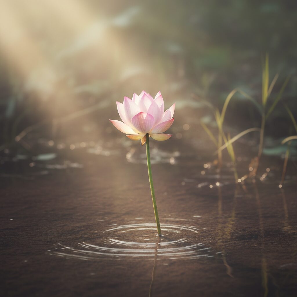 泥の中から清らかに咲く蓮の花が、希望を象徴している。