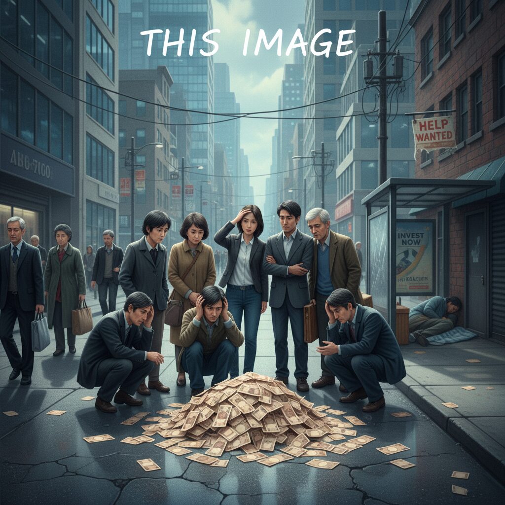 子ども1人2万円給付金に賛成する人、反対する人が複雑な表情を浮かべる様子