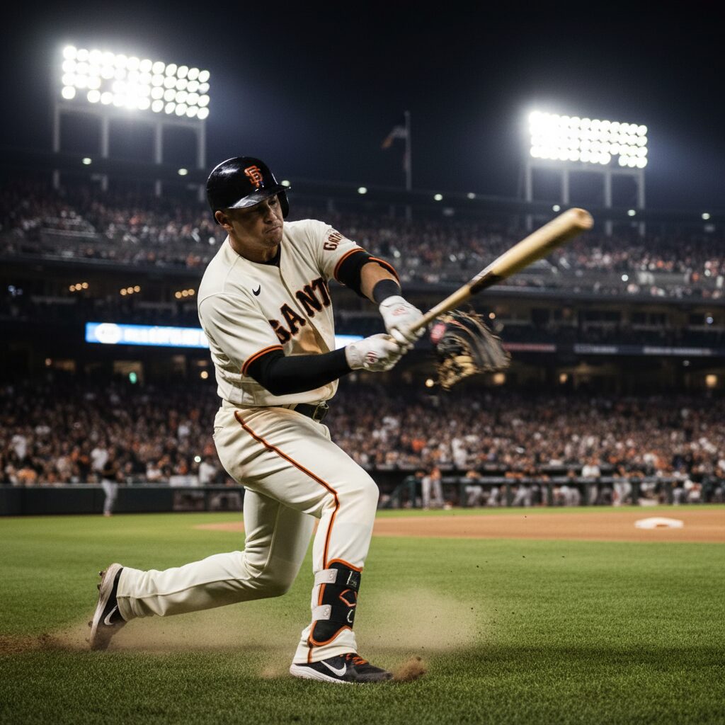 読売ジャイアンツのユニフォームを着た野球選手がバッティングまたは守備をしている躍動感ある姿