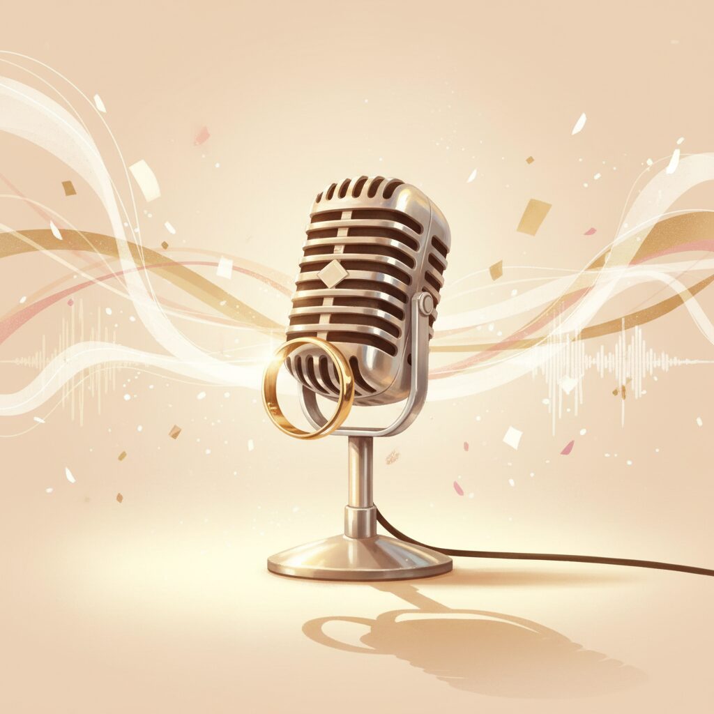 入野自由さんの結婚発表を象徴する、マイクと指輪が描かれたイラスト