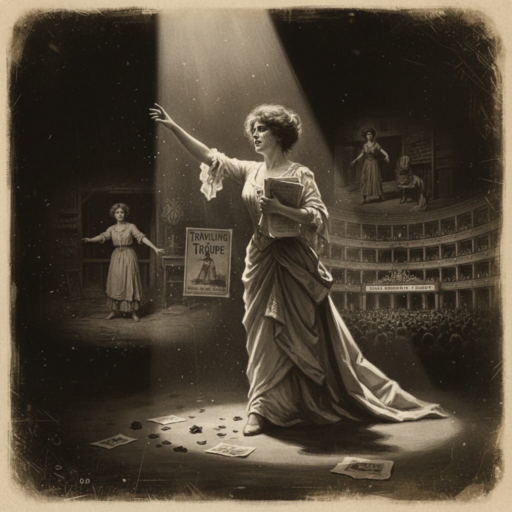 舞台上で情熱的に演技する筒井真理子の若い頃のイメージ