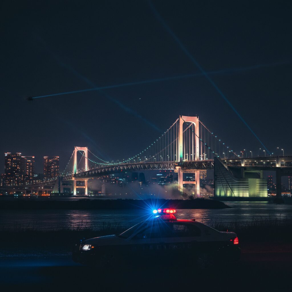 夜のレインボーブリッジと警察車両のシルエットが描かれた、映画「踊る大捜査線 THE MOVIE 2」を象徴するアイキャッチ画像