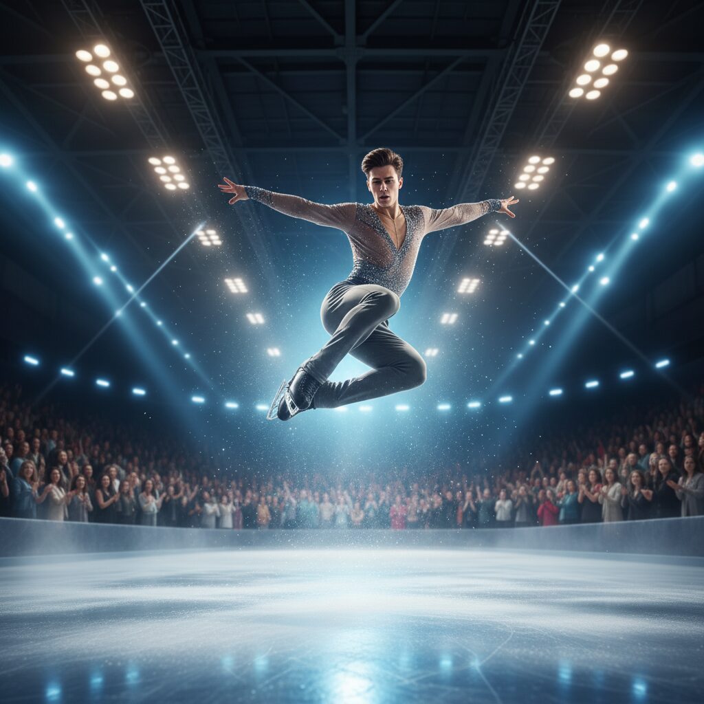 氷上でトリプルアクセルを跳ぶエリザベータ・トゥクタミシェワ選手の姿