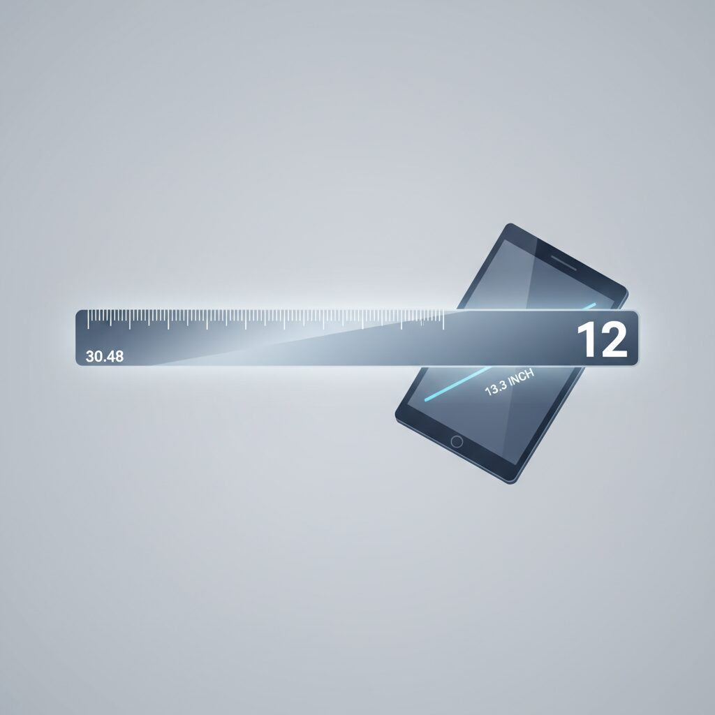 12インチ（30.48cm）の定規と電子機器の画面サイズを示すイラスト