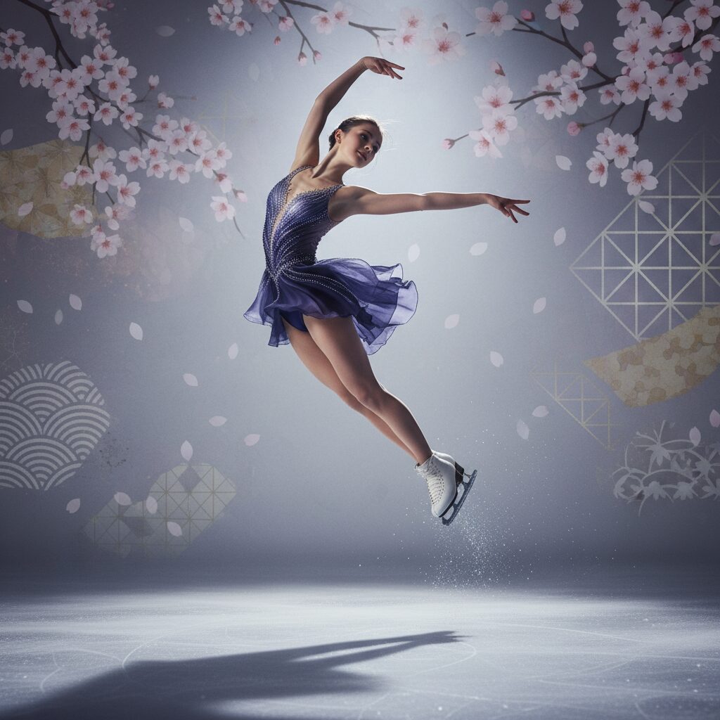 フィギュアスケートのリンクで華麗に舞う女性スケーターの姿