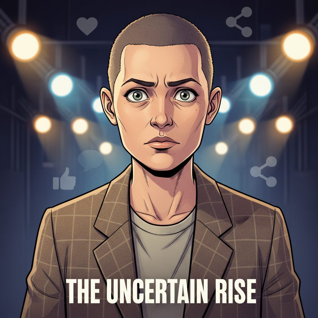 チョコレートプラネット長田庄平の丸刈り姿と、テレビ出演、SNS反応をイメージしたイラスト。